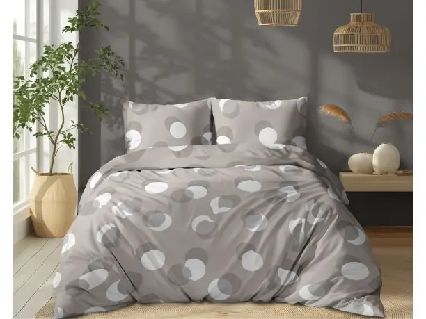 Pościel z bawełny 220x200 +2/70x80 beżowe kółka wz. 5495 a