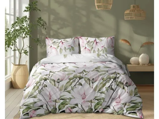 Pościel z bawełny 220x200 +2/70x80 różowy dotyk magnoli wz. 5505 a