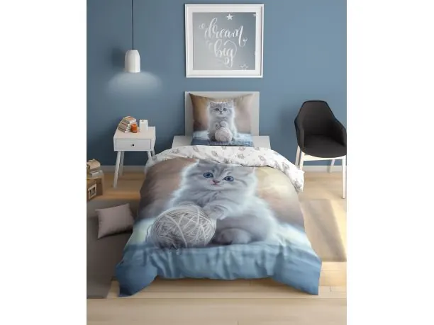 Pościel z bawełny 140x200+70x80 beżowo kotek Holland holenderska 5573 a