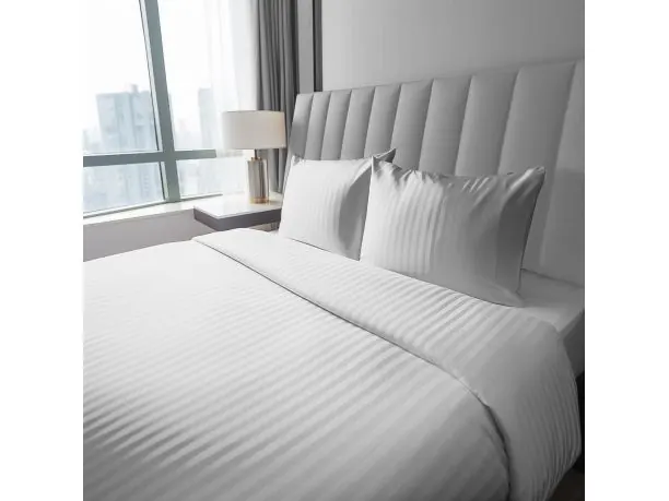 Pościel 160x200 +2/70x80 adamaszkowa pure biała pasek 1 cm adamaszek