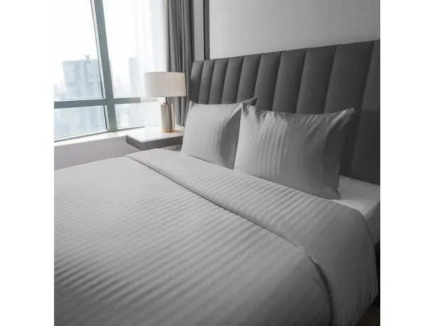 Pościel 220x200 +2/70x80 adamaszek pure light grey pasek 1 cm jasny popiel