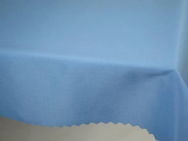 Obrus plamoodporny śr. 150 cm len niebieski okrągły