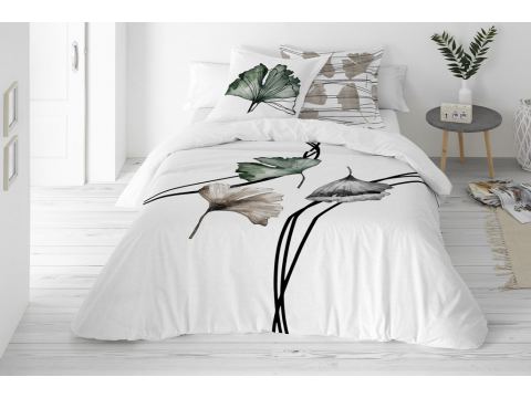 Pościel satynowo – bawełniana  220x200 +2/70x80 liście miłorzębu satyna prestige 17