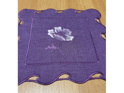 Serwetka haftowana 25x25  Róża int 0635 fioletowa