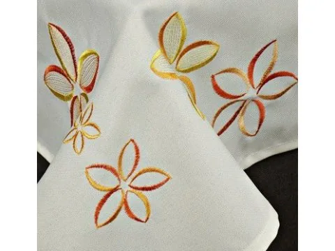 Obrus haftowany Kwiatuszki 140x220 cm int 051 pomarańczowy