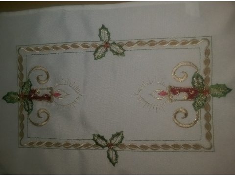 Bieżnik świąteczny - biały z motywem świeczki - 30x45 cm - INT 520