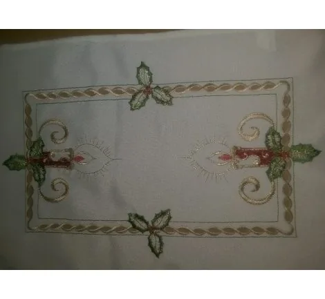 Bieżnik świąteczny - biały z motywem świeczki - 30x45 cm - INT 520