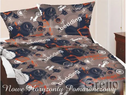 Komplet pościeli satynowej Greno Gold Line Nowe Horyzonty pomarańczowe 140x200