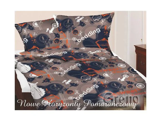 Komplet pościeli satynowej Greno Gold Line Nowe Horyzonty pomarańczowe 140x200
