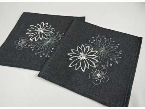 Serwetka grafitowa 25x25 z haftem kwiatowym Nowoczesna serwetka na stół