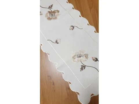 Bieżnik dekoracyjny - Haftowana Beżowa Róża - 40x90 - Krem 0635