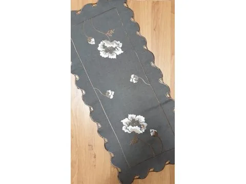 Bieżnik dekoracyjny - Haftowana Beżowa Róża - 40x90 - Brązowy 0635