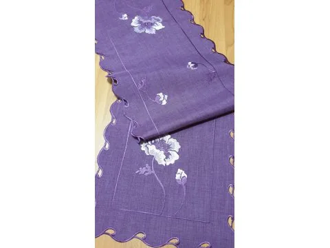 Bieżnik dekoracyjny - Haftowana Fioletowa Róża - 40x140 - 0635 fiolet