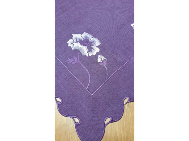 Bieżnik dekoracyjny - Haftowana Fioletowa Róża - 85x85 - 0635 fiolet