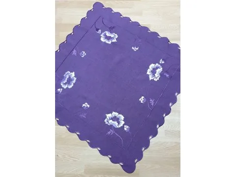 Bieżnik dekoracyjny - Haftowana Fioletowa Róża - 85x85 - 0635 fiolet