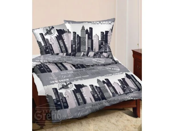 Pościel z bawełny 160x200 Bielbaw New York Grafit Nowy Jork