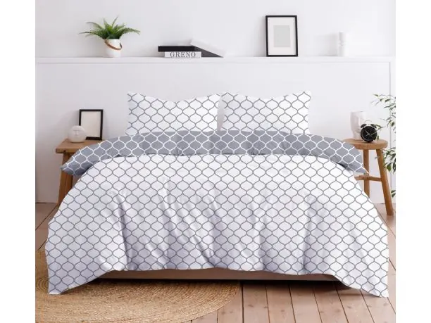 Pościel bawełniana Bielbaw 140x200 Decor – geometryczny deseń marokański, biało-szara elegancja