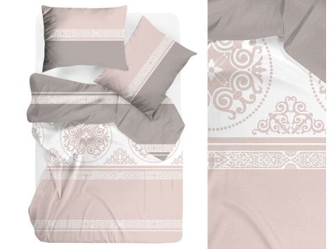Pościel bawełniana Bielbaw 140x200 Versus Beige – elegancki wzór orientalny, biało beżowy