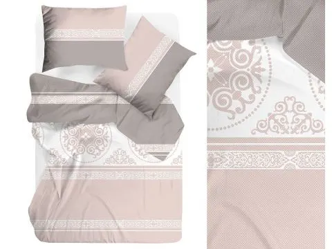 Pościel bawełniana Bielbaw 220x200 Versus Beige – beżowo biały finezyjny ornament