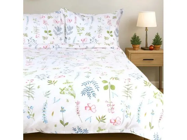 Pościel flanelowa 180x200 – ciepło, komfort na zimowe noce - pastelowe kwiaty i liście, wiosenny motyw