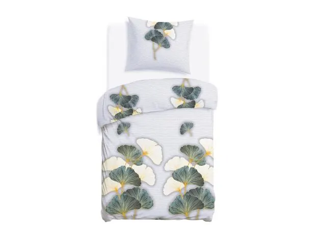 Pościel flanelowa 140x200 – ciepło, komfort na zimowe noce - wzór liści miłorzębu, miękka i ciepła