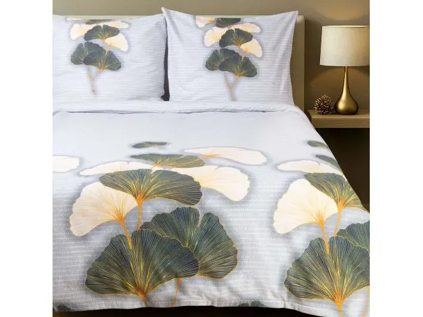 Pościel flanelowa 180x200 – ciepło, komfort na zimowe noce - nowoczesny motyw miłorzębu, przytulna i elegancka