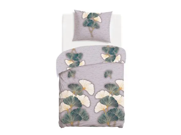 Pościel z flaneli 140x200 – ciepło, komfort na zimowe noce - zielone liście miłorzębu na ciemno szarym tle