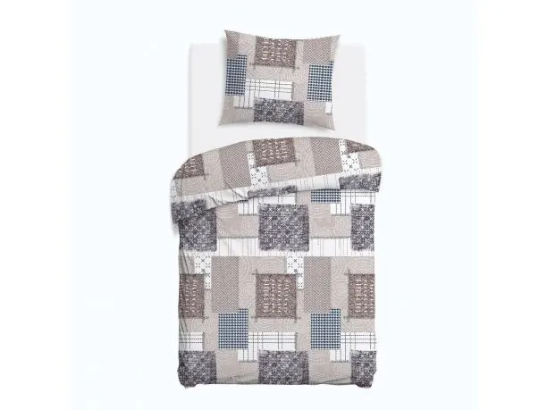 Pościel z flaneli 140x200 – nowoczesny wzór na beżowym tle, geometryczne akcenty - miękka i ciepła