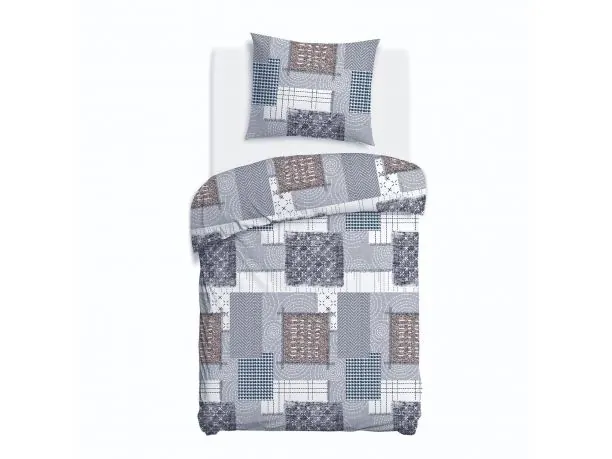 Pościel z flaneli 140x200 – geometryczny wzór w odcieniach szarości, ciepła i nowoczesna