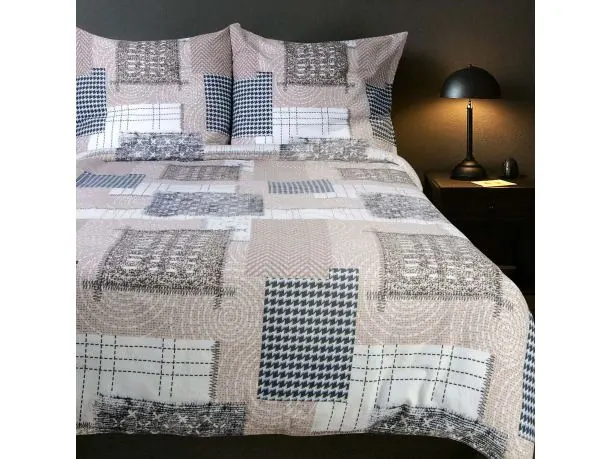 Pościel flanelowa 160x200 – nowoczesny wzór na beżowym tle, geometryczne akcenty - miękka i ciepła