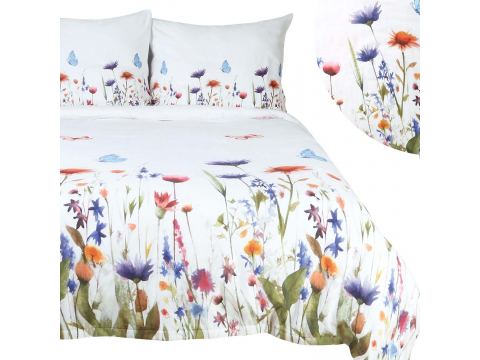 Pościel flanelowa 140x200 +70x80 – biała, ciepła na zimę, wzór kolorowa łączka Pościel flanelowa 140x200 +70x80 – biała, ciepła na zimę, wzór kolorowa łączka