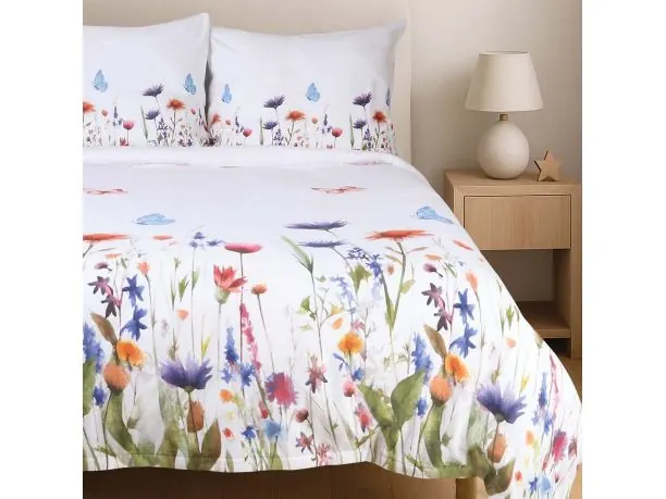 Pościel flanelowa 180x200 – biała w kolorowe drobne kwiatki, miękka i ciepła