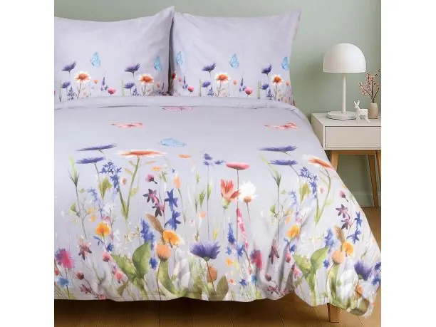 Pościel flanelowa 160x200 – szara w kolorowe drobne kwiatki, miękka i ciepła