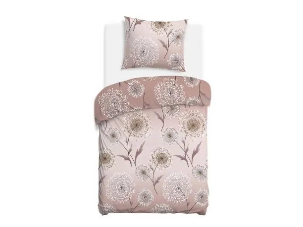 Pościel flanelowa 140x200 – białe dmuchawce na beżowym tle, idealna na zimowe noce