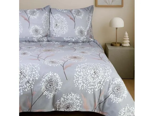 Pościel flanelowa 180x200 – dmuchawce na szarym tle ciepła i przytulna na zimowe noce