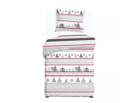 Pościel flanelowa 140x200 na zimę – gwiazdki i choinki, białe tło