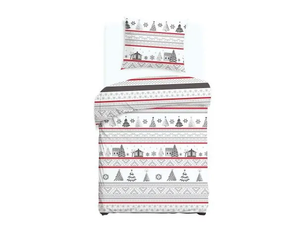 Pościel flanelowa 140x200 na zimę – gwiazdki i choinki, białe tło