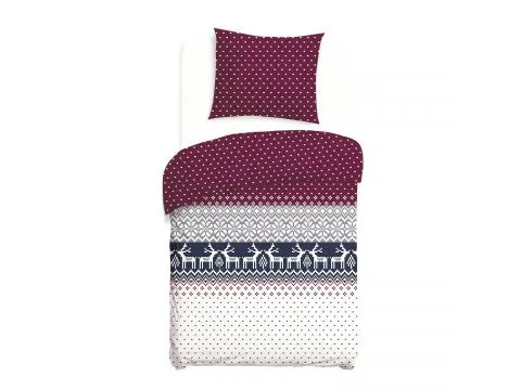 Pościel flanelowa 140x200 – renifery i kwadraciki na białym tle