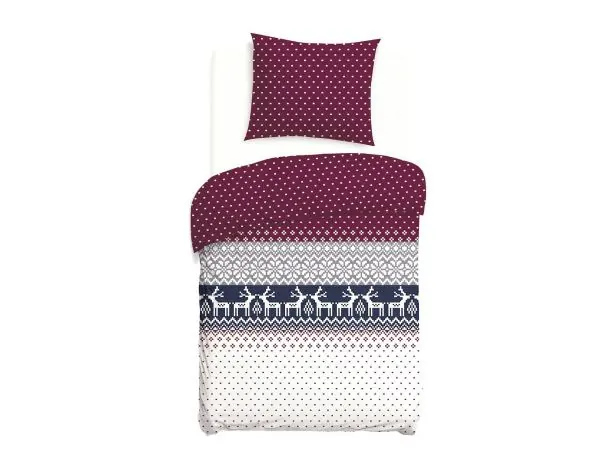 Pościel flanelowa 140x200 – renifery i kwadraciki na białym tle