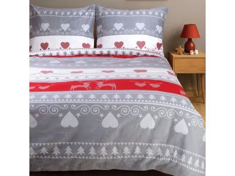 Pościel flanela zimowa 160x200 – świąteczna biało-szara, renifery, choinki Pościel flanela zimowa 160x200 – świąteczna biało-szara, renifery, choinki