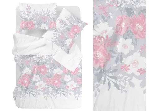 Pościel bawełniana Bielbaw 160x200 New Joy – duże kwiaty szaro różowe Pościel bawełniana Bielbaw 160x200 New Joy – duże kwiaty szaro różowe