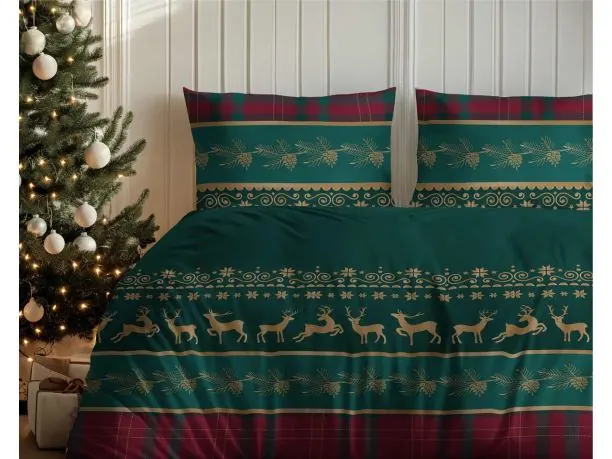 Pościel flanelowa 220x200 – świąteczne złote renifery