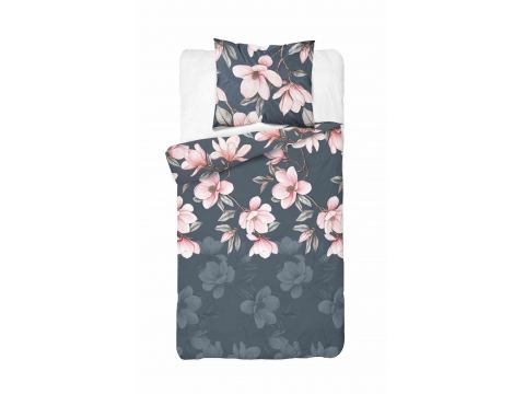 Pościel flanelowa 140x200 – różowe magnolie na ciemnym tle Pościel flanelowa 140x200 – różowe magnolie na ciemnym tle