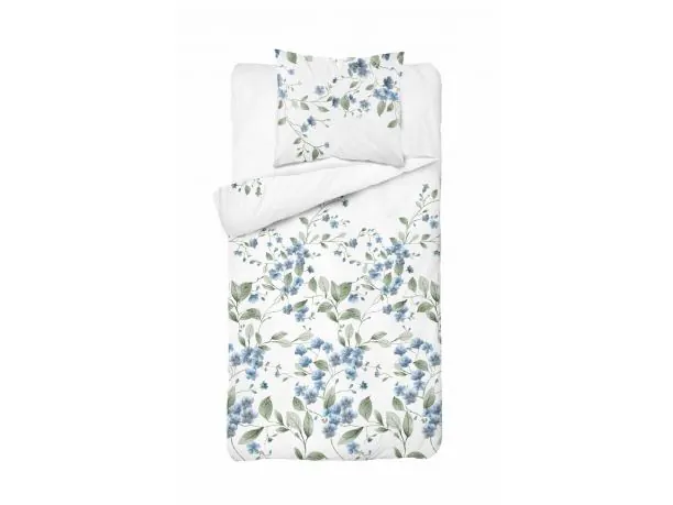 Pościel flanelowa 140x200 – drobne niebieskie kwiatuszki na białym tle