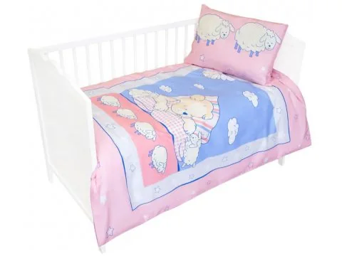Komplet pościeli dziecięcej 100x135 Miś z owieczką różowy