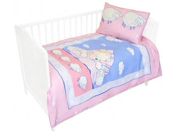 Komplet pościeli dziecięcej 100x135 Miś z owieczką różowy