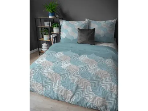 Pościel flanelowa 220x200 – geometryczny wzór w kolorze miętowym