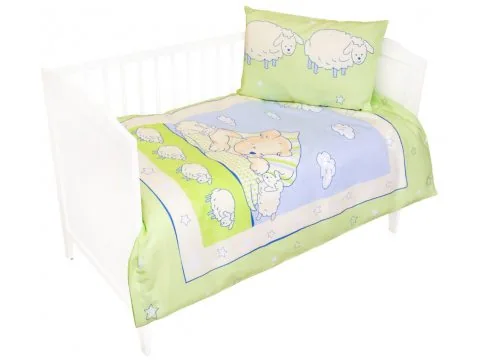 Komplet pościeli do łóżeczka 100x135 Miś z owieczką zielony
