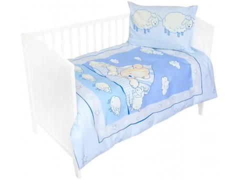 Komplet pościeli do łóżeczka 100x135 Miś z owieczką niebieski