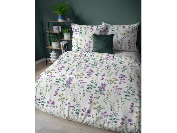 Pościel flanelowa 160x200 – drobne złote i fiolete kwiatki